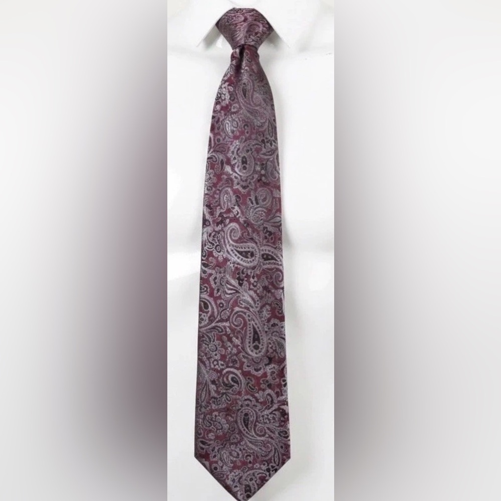 Landisun Men’s Silk Tie Dark Red Paisley Boho Dark Academia Gothic Wedding Goth